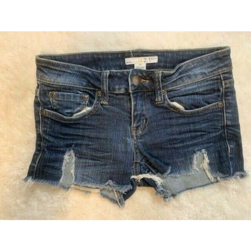 2.1 Denim Size 24 Womens Shorts Skinny Dark Wash Rip Torn Distressed Stretch